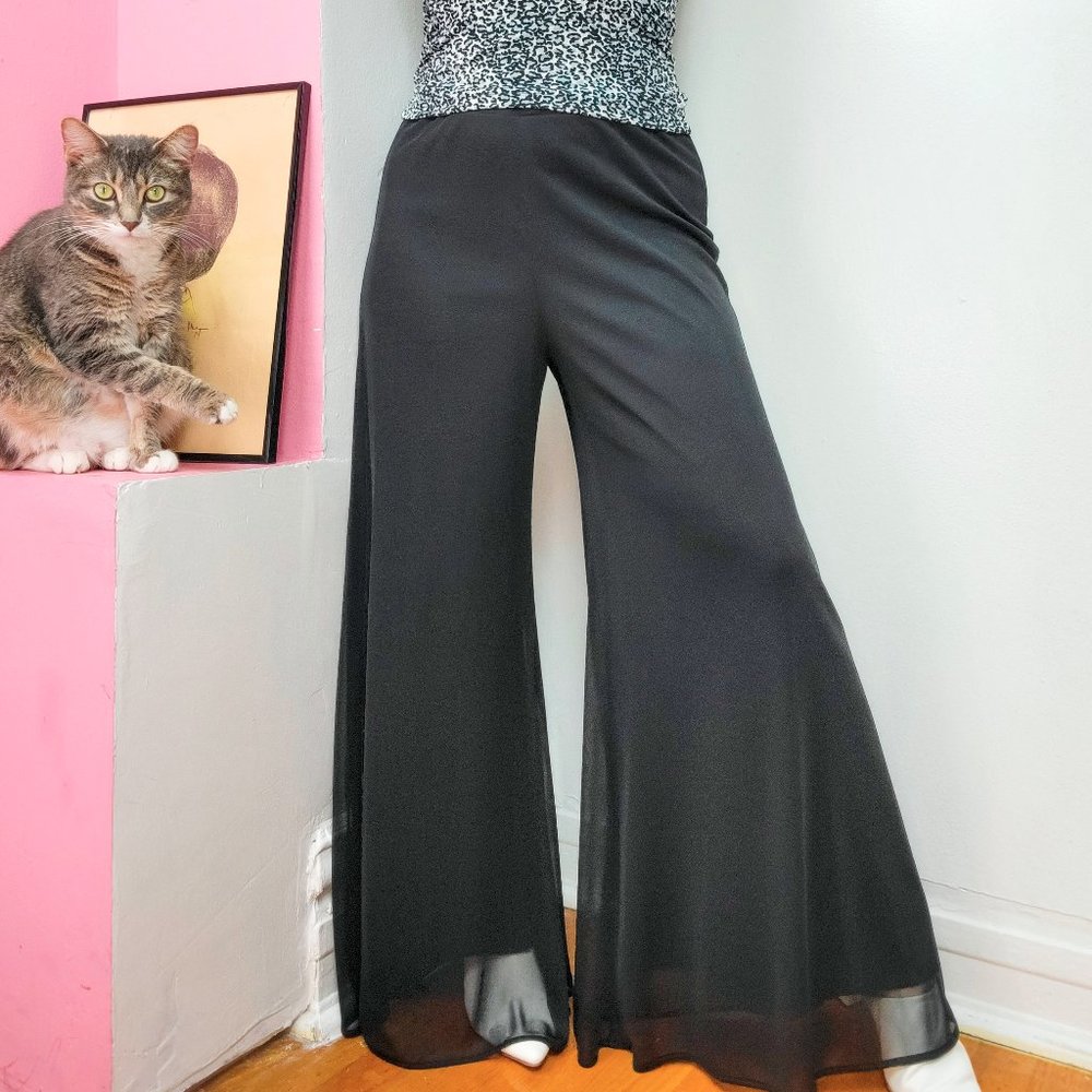 Vintage 90s Black Mesh Wide Leg Pants